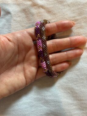 Set of 2 Nepalese Style Roll-On Bracelets Pink/Purple/Gold Seed Beads